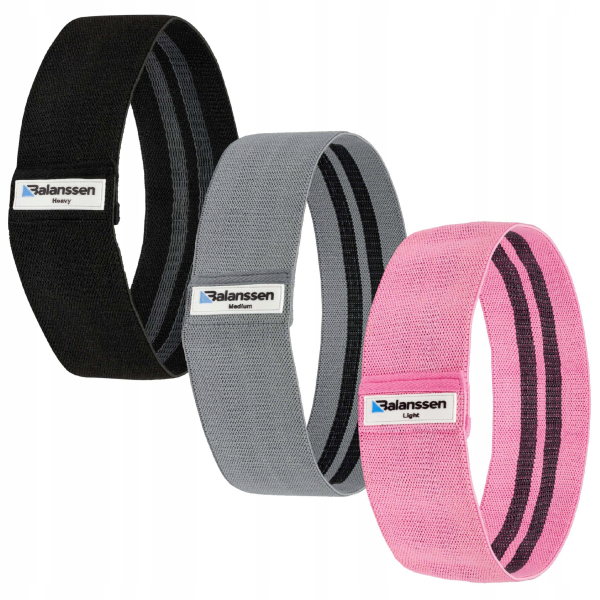 Zestaw 3 gumowych taśm materiałowych HIP BAND do ćwiczeń